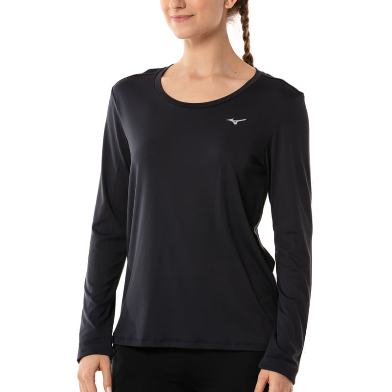 Miniatura Camiseta Manga Longa de Corrida Feminina Mizuno Nirvana Preto - G