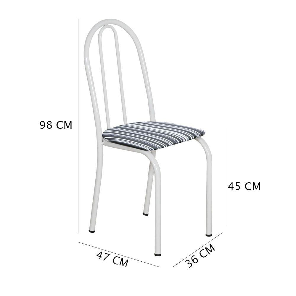 Miniatura Kit 6 Cadeiras De Cozinha Califórnia Estampado Preto Listrado Pés De Ferro Branco