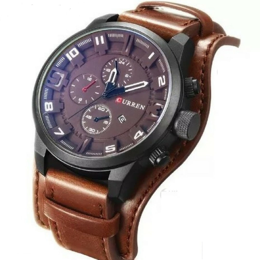 Miniatura Relógio Masculino Curren 8225 Marrom Bracelete Couro