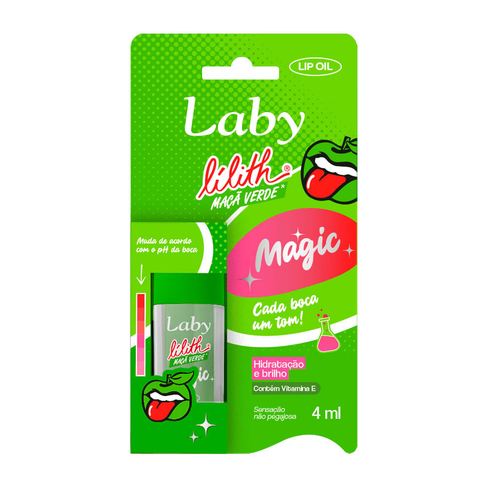 Miniatura Lip Oil Laby Lilith Magic Maça Verde Muda de Acordo com o PH da Boca 4ml