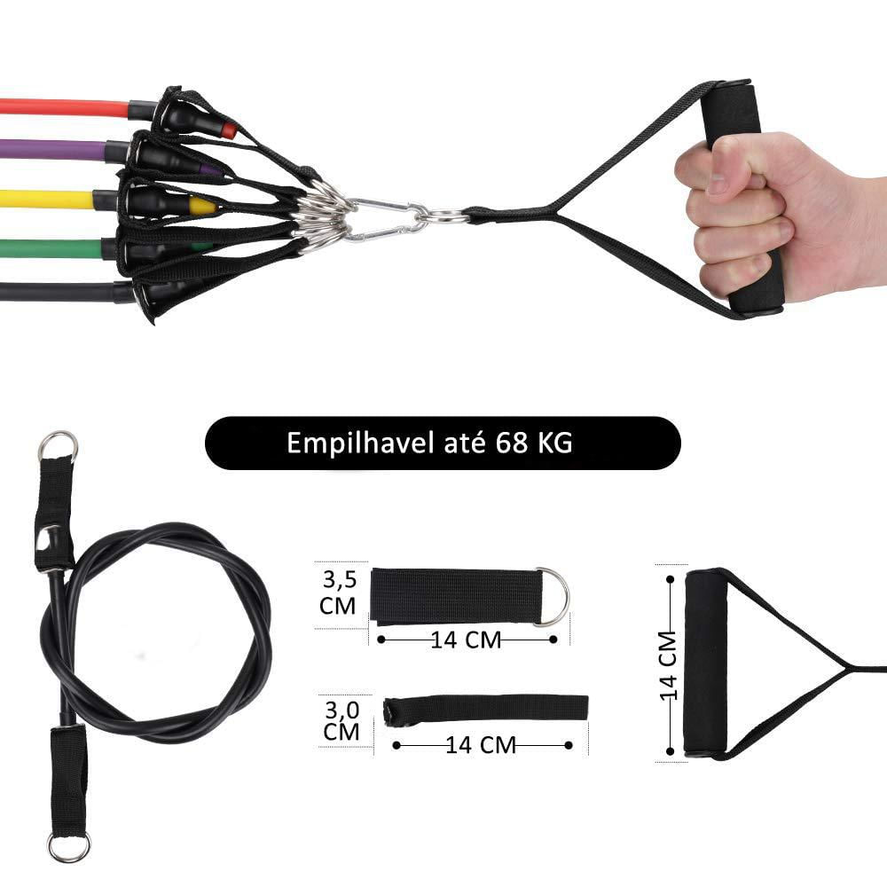 Miniatura Kit Elástico Extensor Tubing Pro 11 Peças Bravus Sport 1,20 - Kit - Média