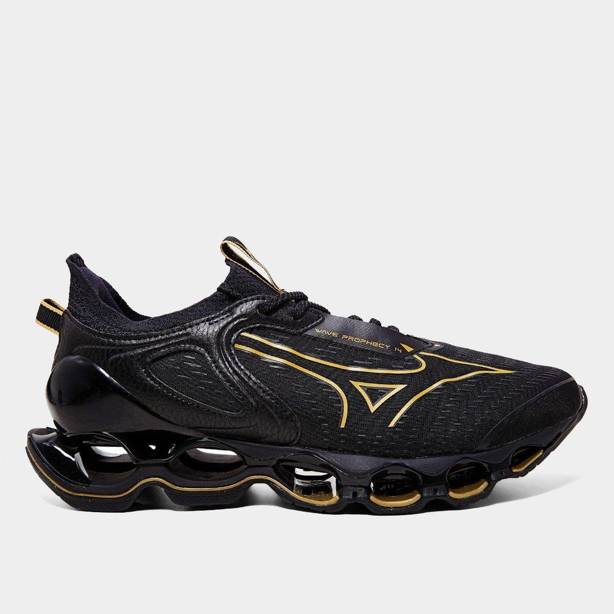 Miniatura Tênis Mizuno Wave Prophecy 14 Preto+Dourado - 38