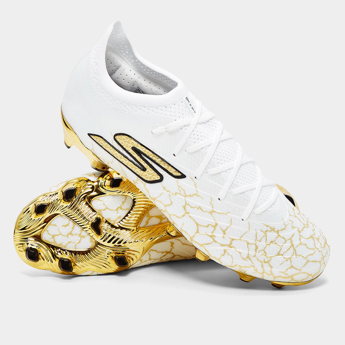 Miniatura Chuteira Campo Skechers SKX_01 Low Diamond FG Masculina Branco+dourado - 38