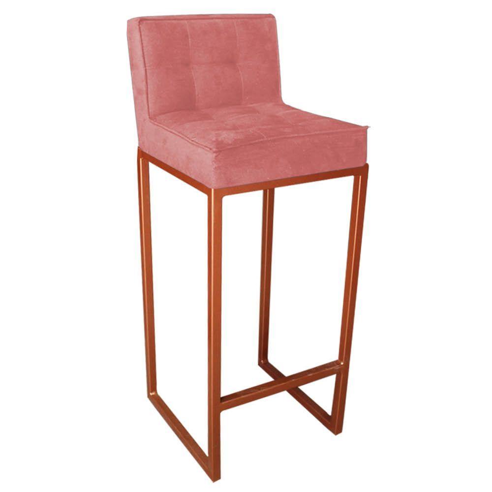 Miniatura Banqueta Alta Linne Com Encosto Cozinha Bar Balcão Bistrô Ferro Bronze Suede Rose Gold