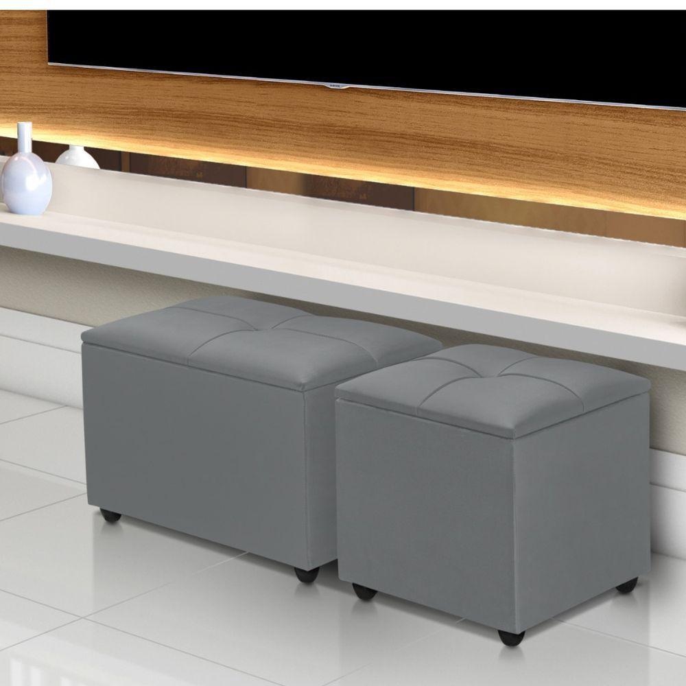Miniatura Puff Baú 60cm Decorativo Sala Estar Quarto Multiusos Veludo Cor cinza