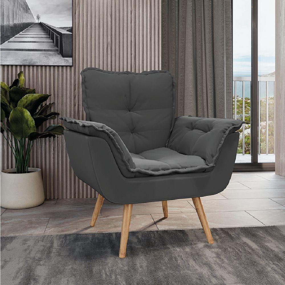 Poltrona Decorativa Dubai Para Sala Veludo Selmer Cinza