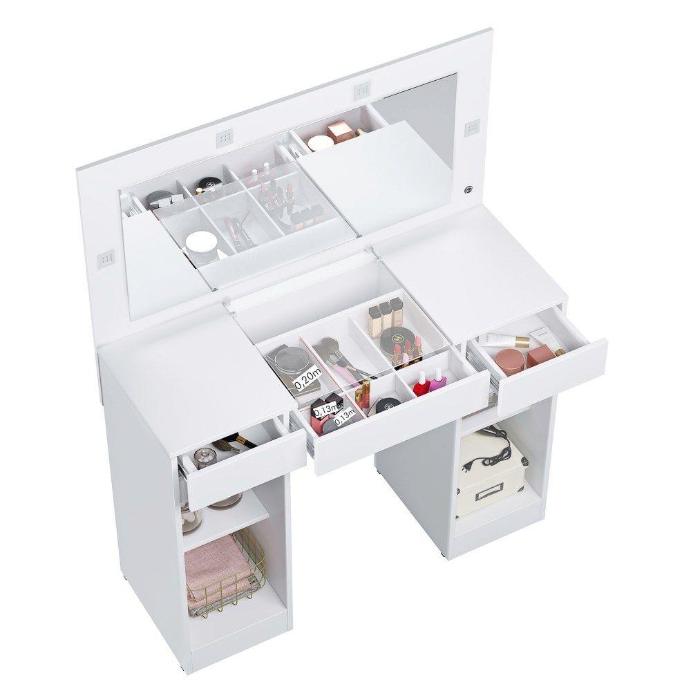 Miniatura Penteadeira Camarim e Led 3 Gavetas Studio Beauty A02 Branco