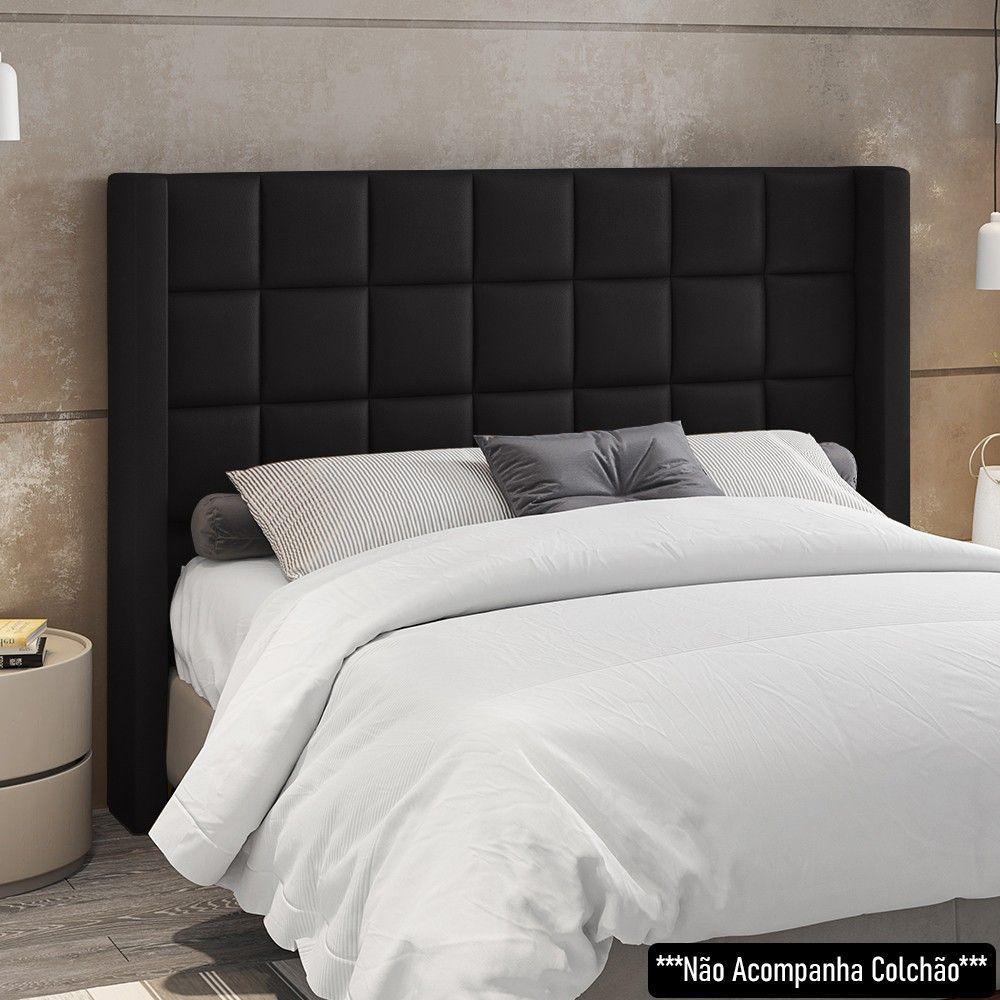 Cabeceira Cama Box King 195cm Pisa E Recamier Neville P02 Sintético Preto - Mpozenato