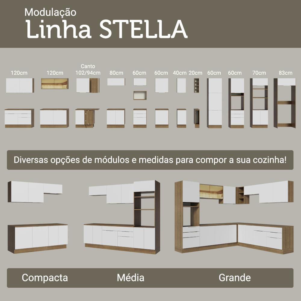 Armário de Cozinha Compacta 190cm Rustic/Branco Stella Madesa 03 Rustic/Branco