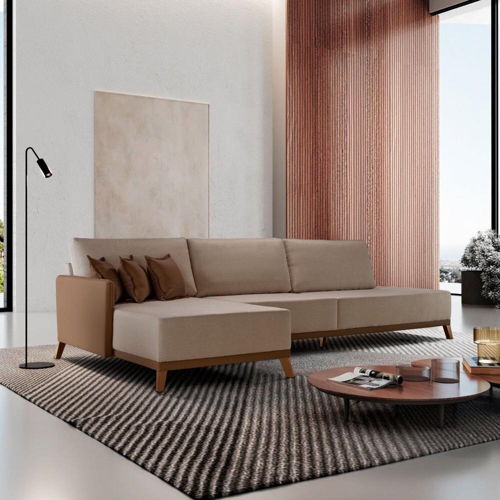 Miniatura Sofá Versalhes com Chaise 280cm com Detalhes em Courino Bege