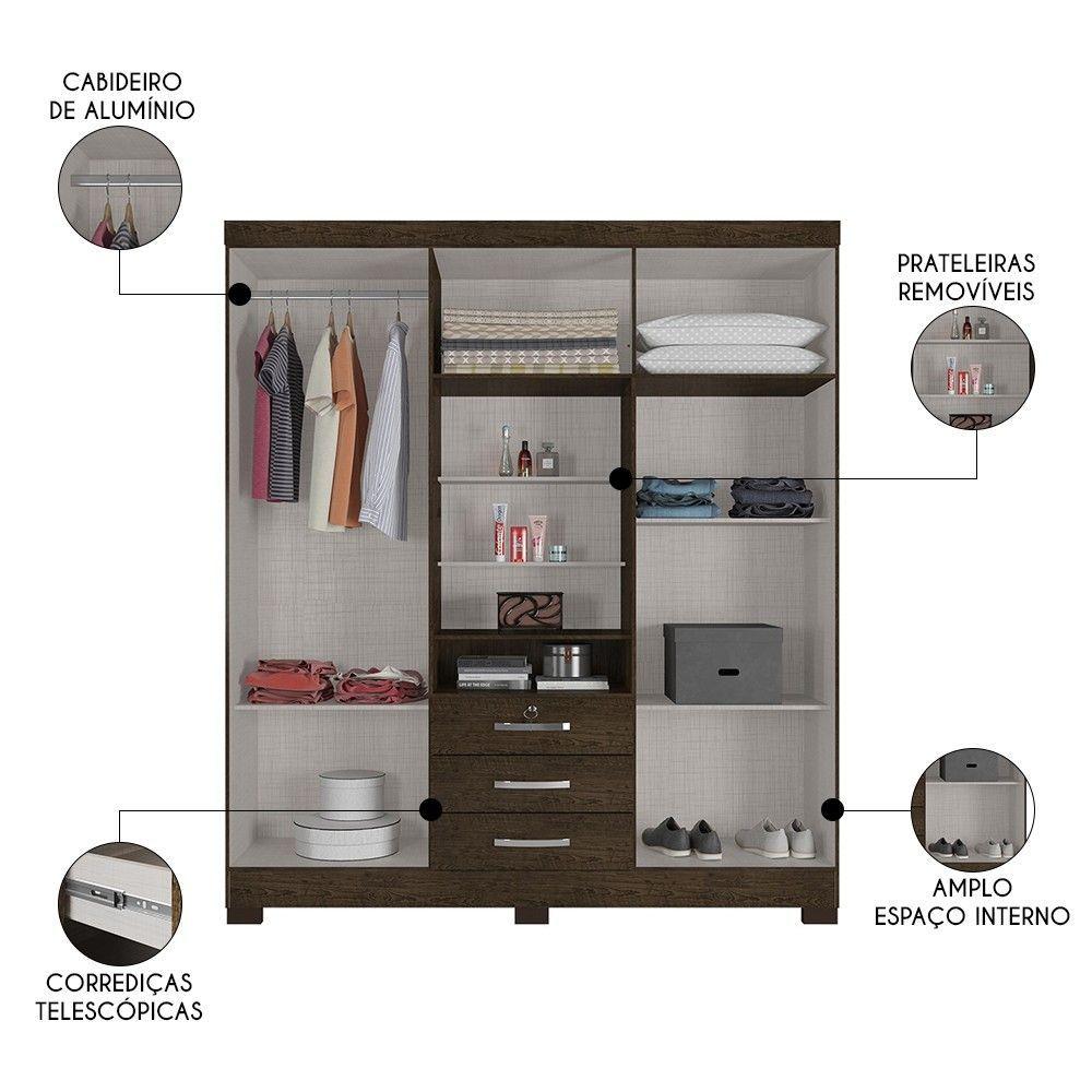 Guarda Roupa Casal Com Espelho 6 Portas Reino Unido Malbec - Incorplac