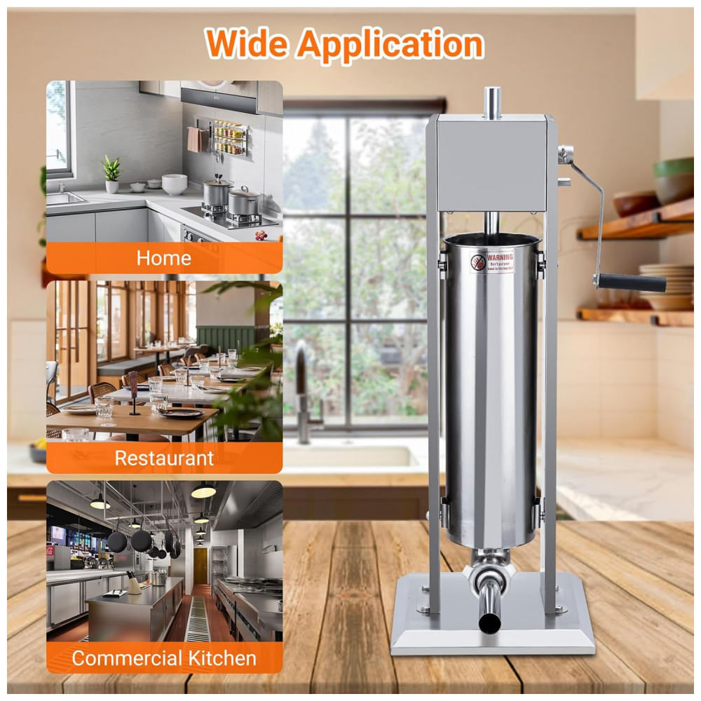 Miniatura Máquina de Embutir Linguiça 15LBS7L Manual, Enchedora de Carne com Dupla Velocidade em Aço Inoxidável, 5 Tubos de Enchimento, ExploreHorizon