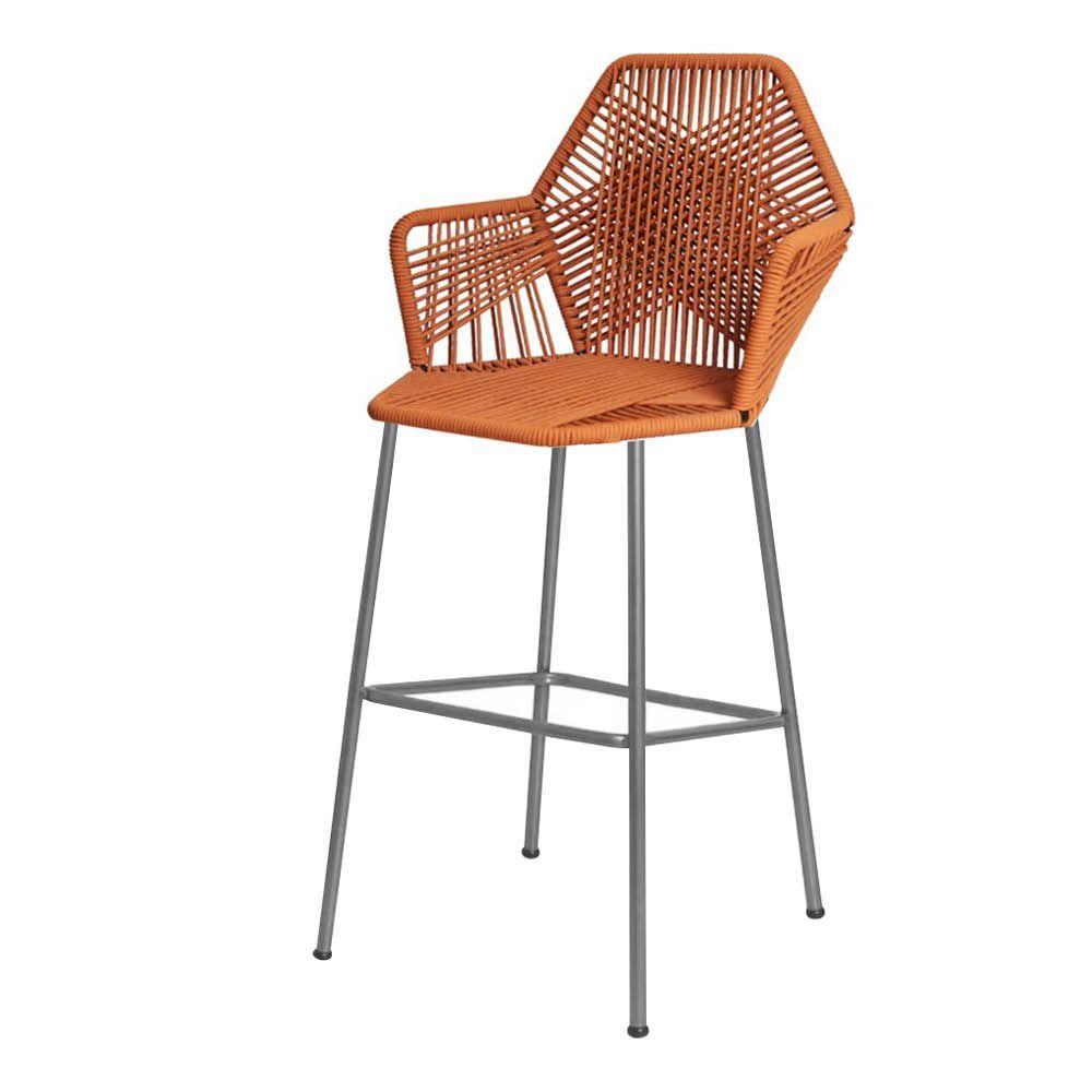 Miniatura Banqueta Alta Sttar Cozinha Ferro Prata Fibra Terracota