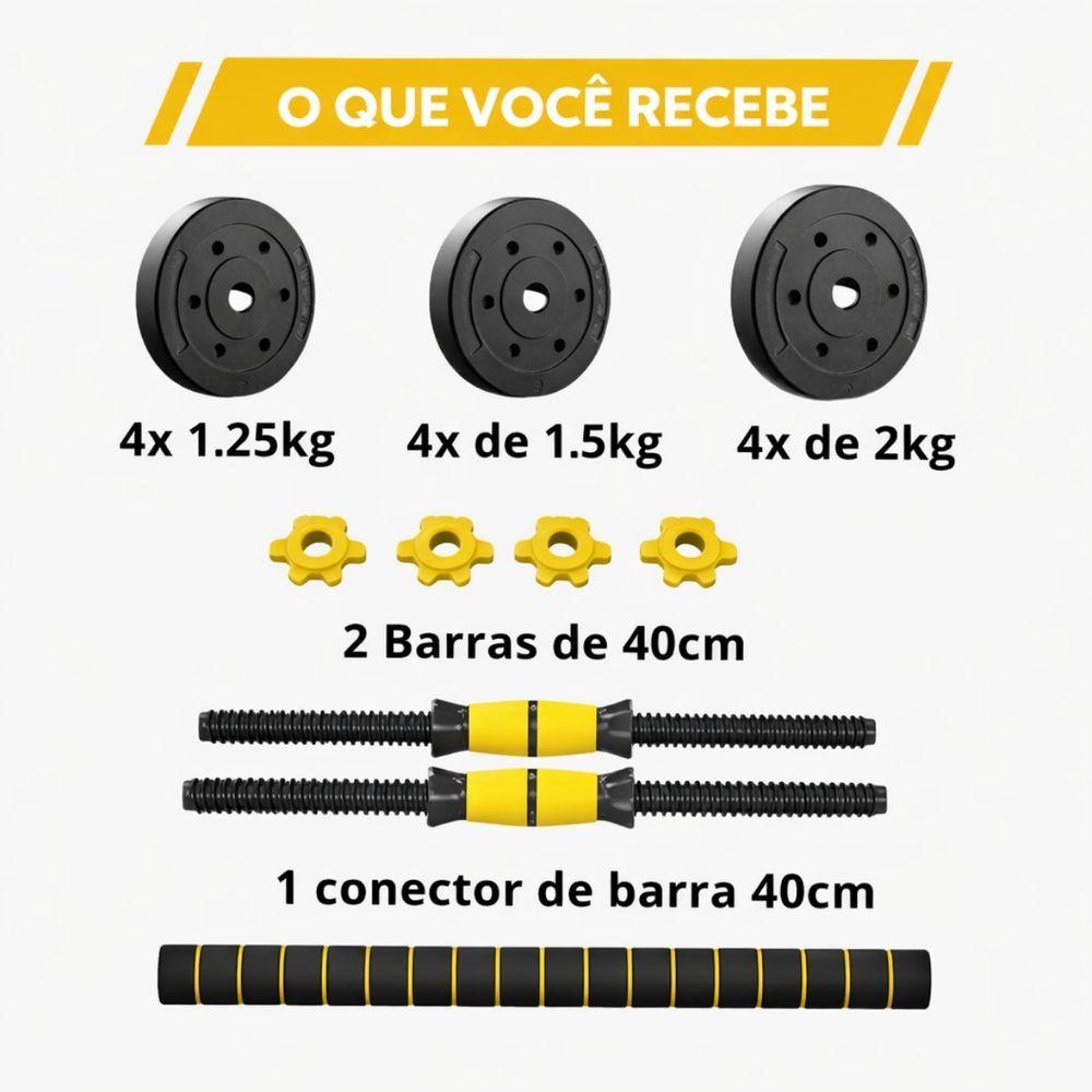 Kit Halteres De Anilhas E Barras Fitness 20kg