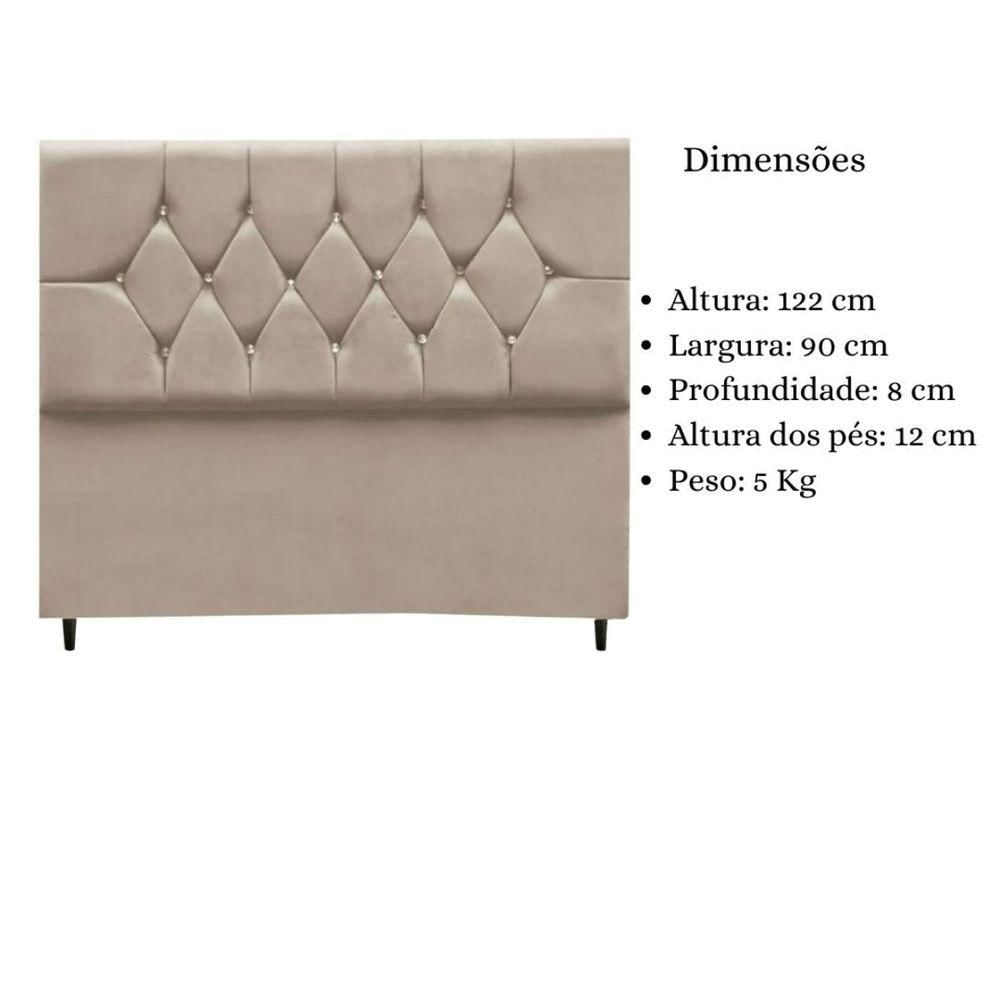 Cabeceira Cama Box Estofada Solteiro 90 Cm Geovana Suede Bege