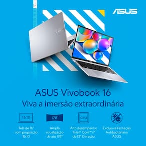 Notebook ASUS Vivobook 16 com processador Intel Core i7, 16GB RAM, 512GB SSD, Tela 16" LCD LED e Windows 11 - X1605VA-MB763W