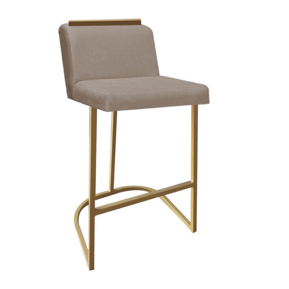 Miniatura Banqueta Com Encosto Ninna Bistrô Cozinha Aplique Ferro Dourado Suede Bege - Ahazzo Móveis