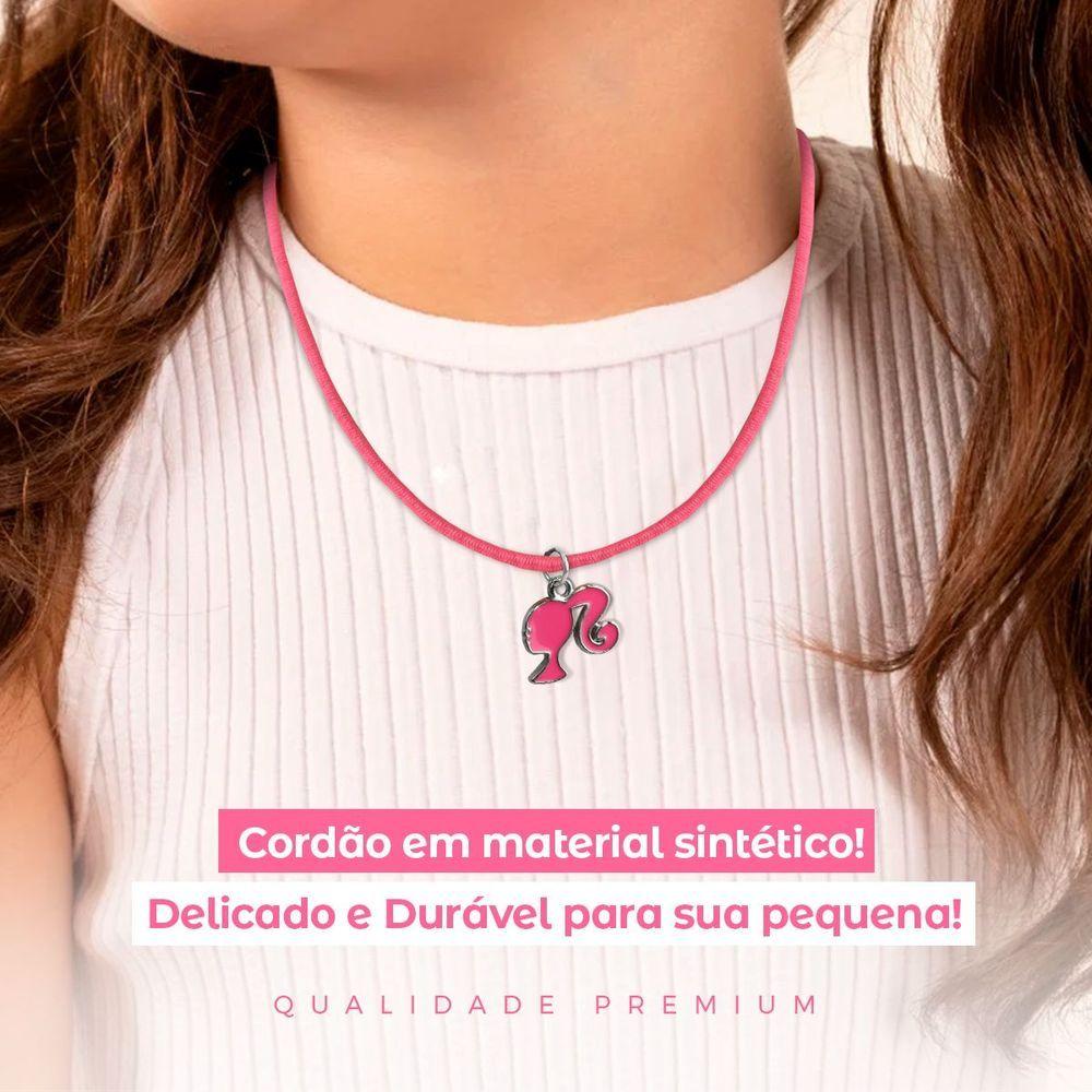 Miniatura Colar Infantil Menina + Pingente Barbie Qualidade Premium Rosa Moda Presente Pink Criança Amor