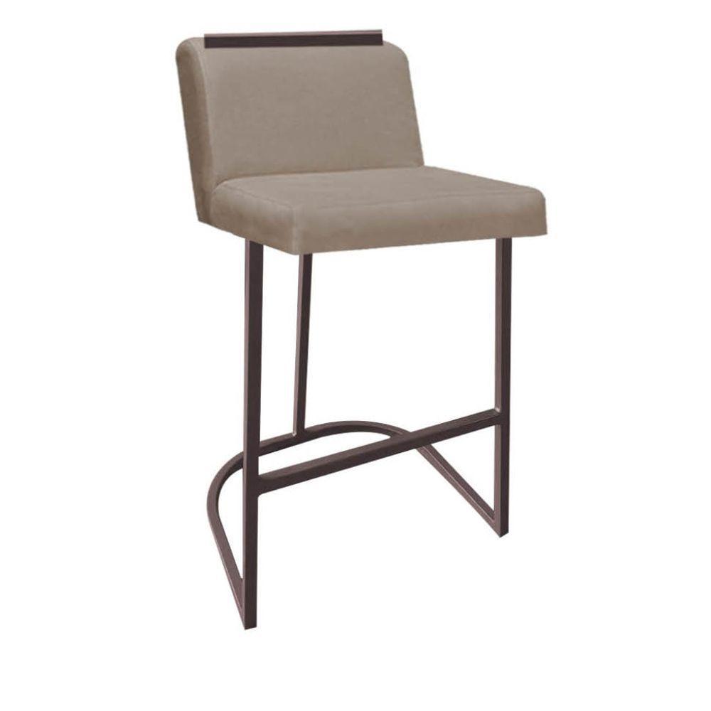 Miniatura Banqueta Com Encosto Nynna Luxo Confort Bistrô Cozinha Ferro Marrom Suede Bege - Amey Decor