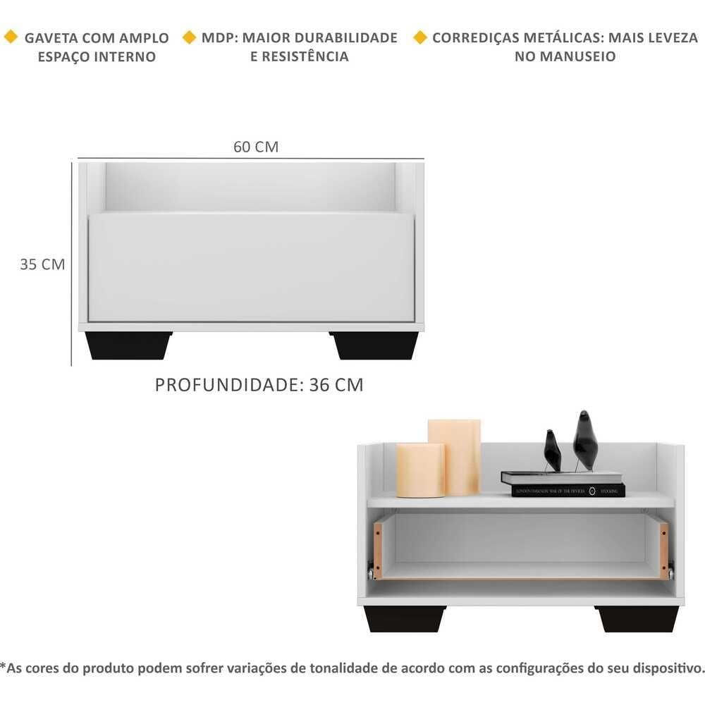 Miniatura Mesa de Cabeceira 60 Cm com Pés Quadrados Branca preta