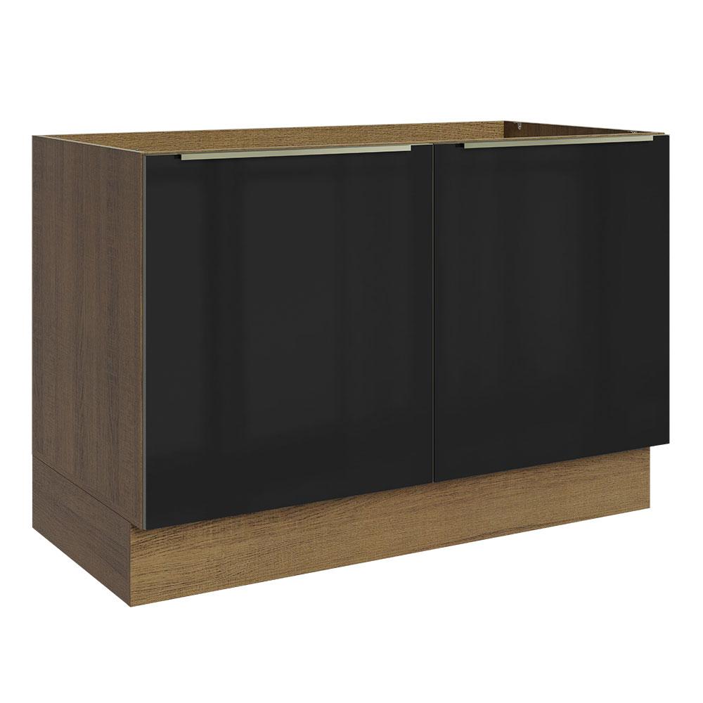 Miniatura Balcão Gabinete de Pia Madesa Lux 120 cm 2 Portas - Rustic/Preto Rustic/Preto