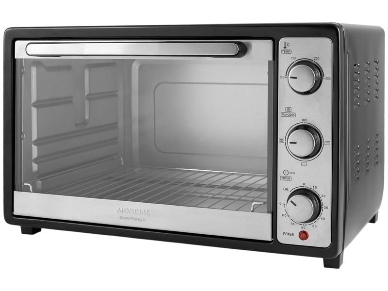 Forno Elétrico de Bancada Mondial Multifuncional 52L Preto e Prata Grand Family II FRN-52-B Preto e Inox - 110V