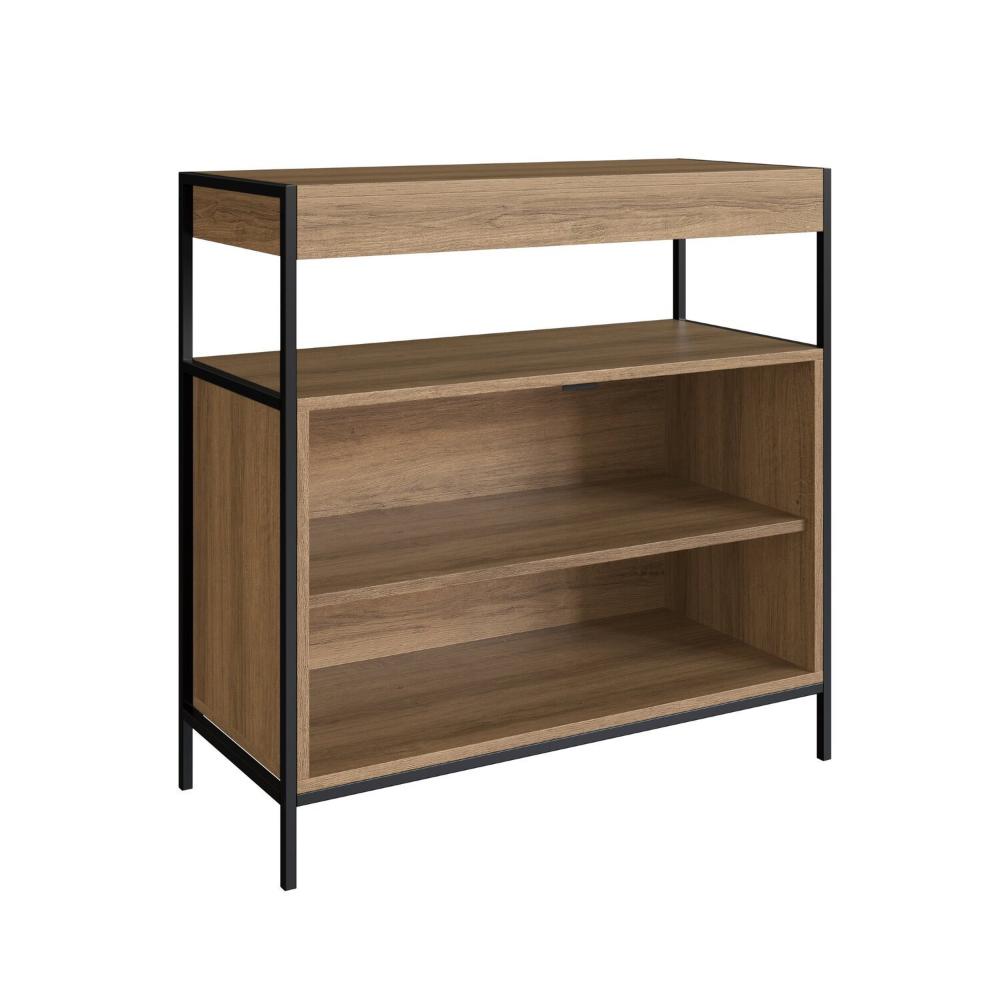 Miniatura Armário Gabinete de Banheiro 80cm Estilo Industrial com 2 Portas Preto/Mel