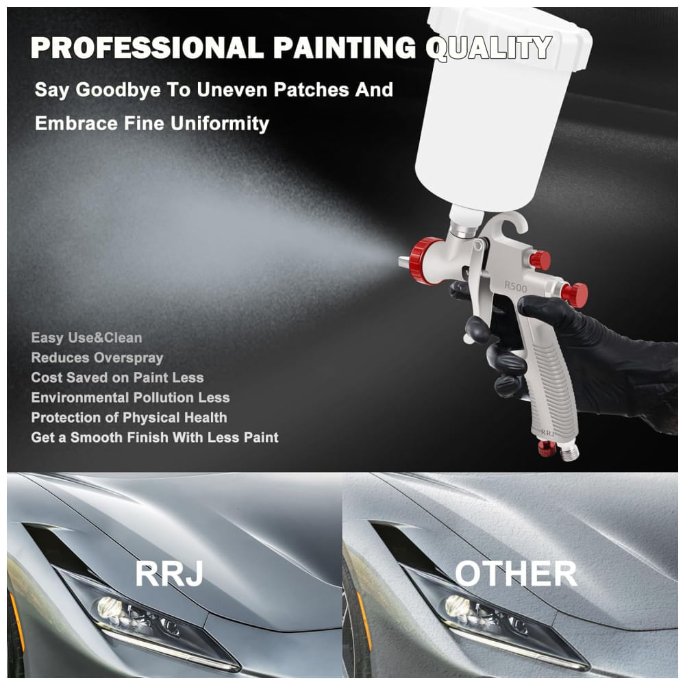 Miniatura Pistola de Tintura Kit Premium Pistola LVLP R500: Com bicos 1,3/1,5/1,7 mm, regulador de ar, copos de 600 ml e 160 ml, ideal para pintura,RRJ.