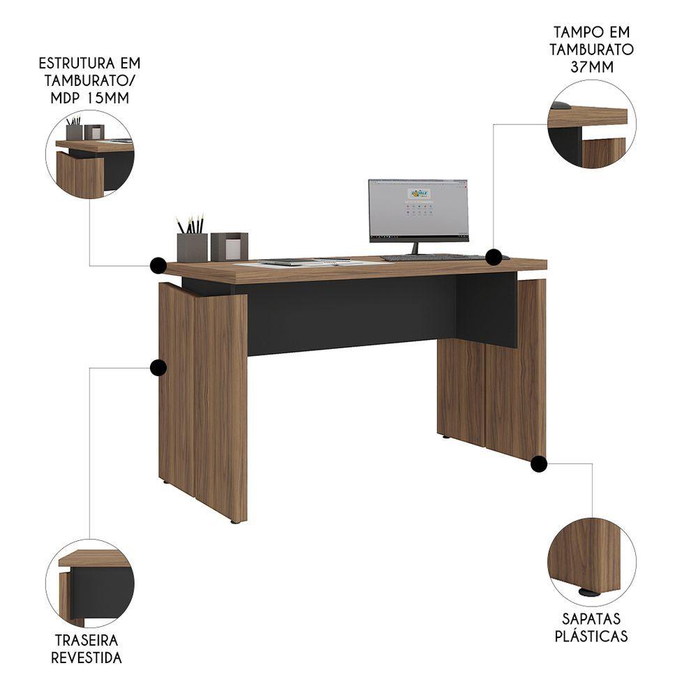 Miniatura Mesa Para Escritório Home Office 125cm Corp A06 Nogal/preto - Mpozenato