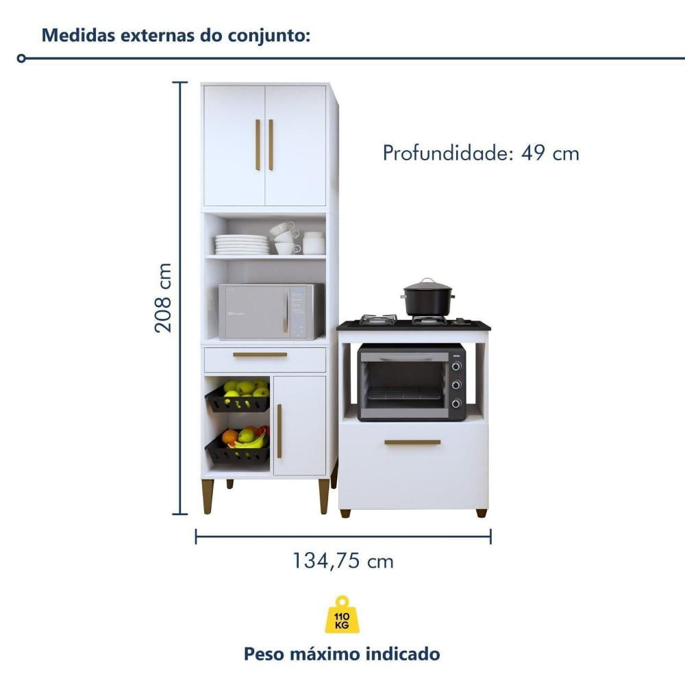 Conjunto 2 Peças Paneleiro com Fruteira e Balcão 4 Bocas João Pessoa Branco