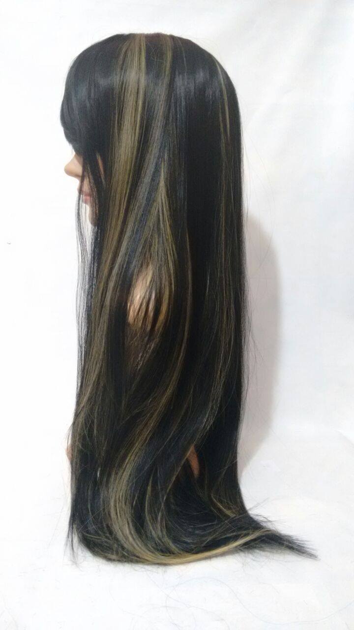 Miniatura Peruca Lace Wig Lisa Preto com luzes Fibra Futura