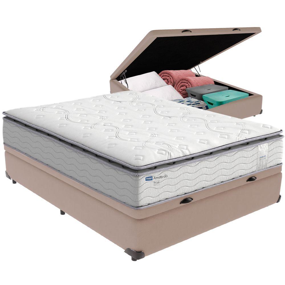 Miniatura Cama Box Baú E Colchão Amsterdã Molas Ensacadas Casal Probel Casal Bege