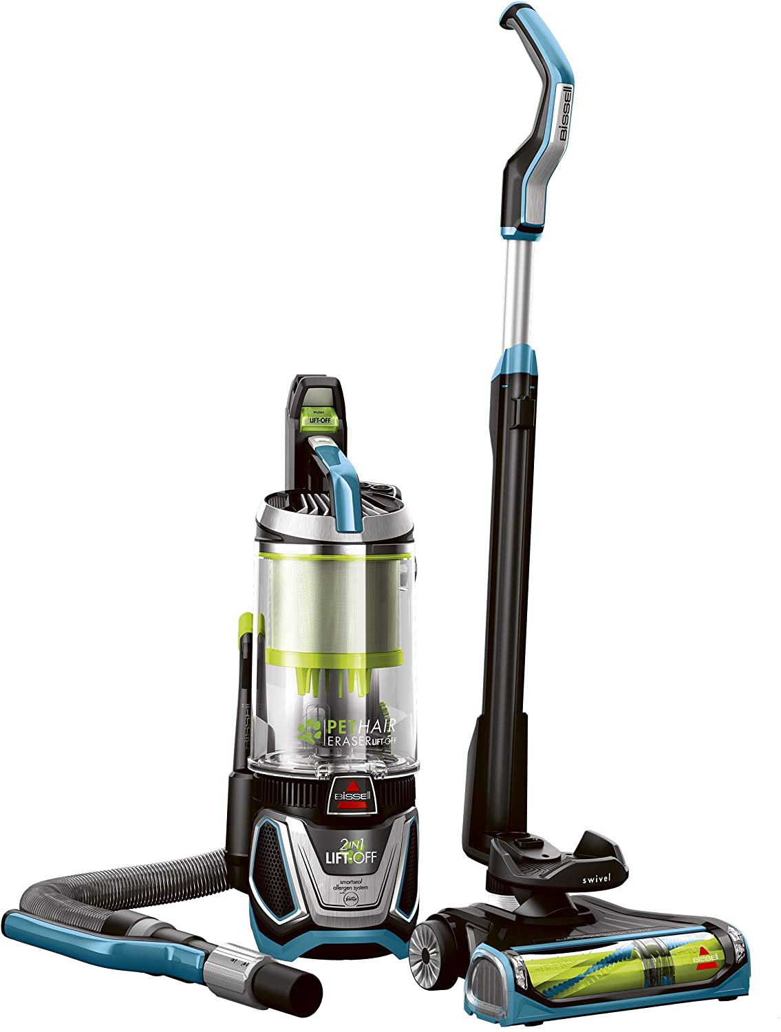 Miniatura Aspirador de pêlos de animais de estimação Bissell Lift Off Bagless Upright Vacuum 20874 azul