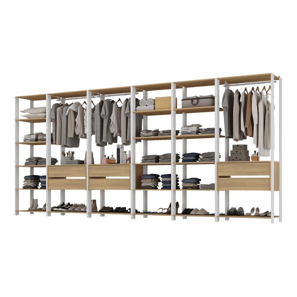 Miniatura Guarda Roupas Closet Modulado 405cm 6 Peças Com 6 Gavetas E Cabideiros Multimóveis MP4322 Branco Madeirado