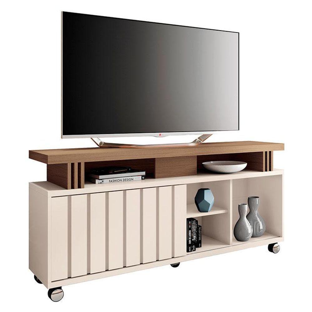 Miniatura Rack Bancada Para Sala Rivera 1.3 Off White Castanho - Hb Móveis