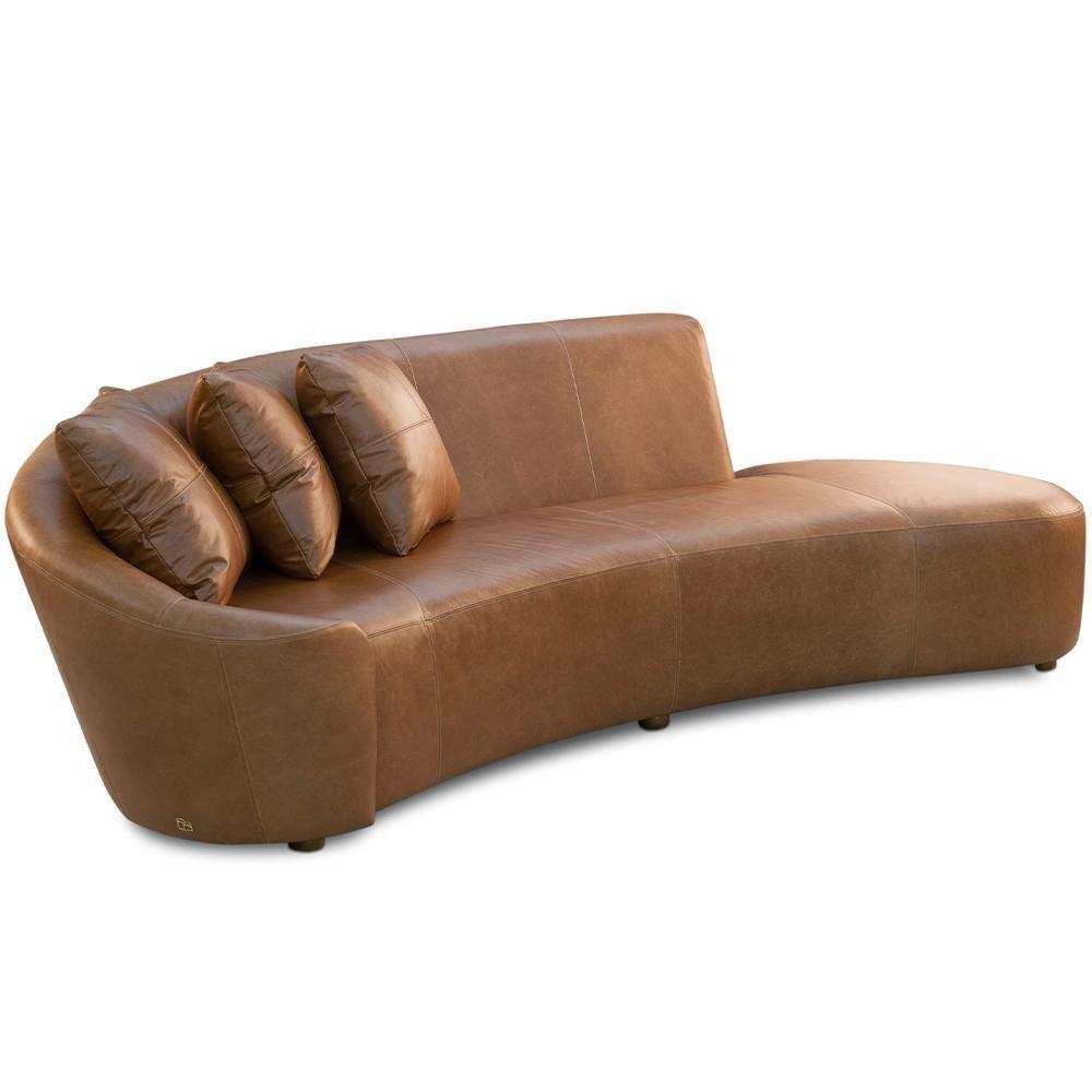 Miniatura Sofá 3 Lugares Com Puff Orgânico Sala Living 250cm Adam T03 Couro Cristal Marrom - Lyam Decor