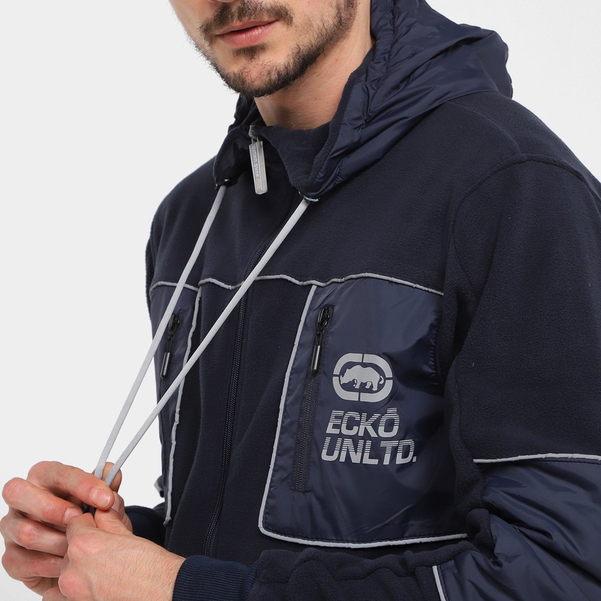 Miniatura Jaqueta Moletom Ecko Unltd Estampada com Capuz Masculina Marinho - G