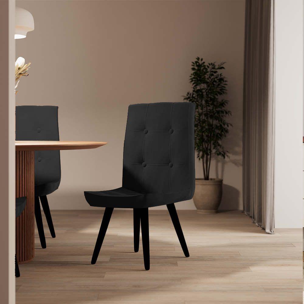 Miniatura Conjunto 03 Cadeira De Jantar Drop Com Botão Base Pé Palito Preto Suede Preto