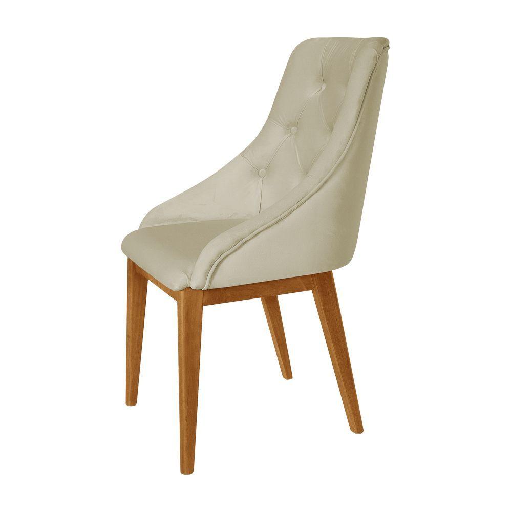 Miniatura Kit 2 Cadeiras De Jantar Elisa Nobre Estofada Capitonê Veludo Bege Base Madeira Maciça Mel