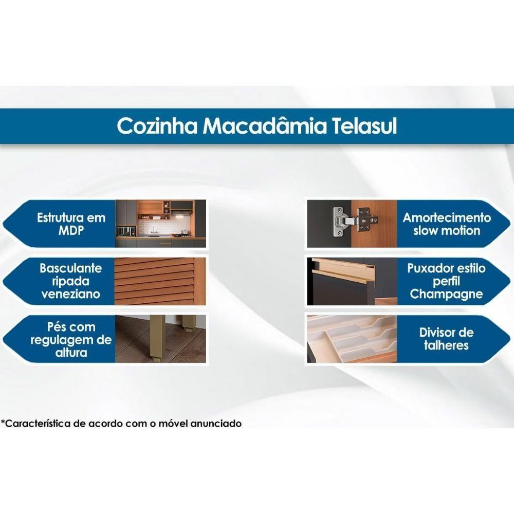Cozinha Modulada Macadâmia 5 Peças (2aéreos+2balcões+1paneleiro) Czc25 Freijo-grafite