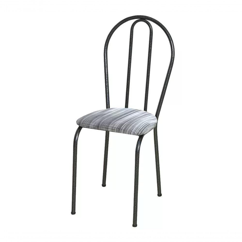 Miniatura Cadeira Tubular Cromo Preto 004 Assento Linho Linho