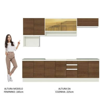 Miniatura Cozinha Completa Madesa Genova com Armário e Balcão (Sem Tampo e Pia) Branco/Rustic Cor:Branco/Rustic