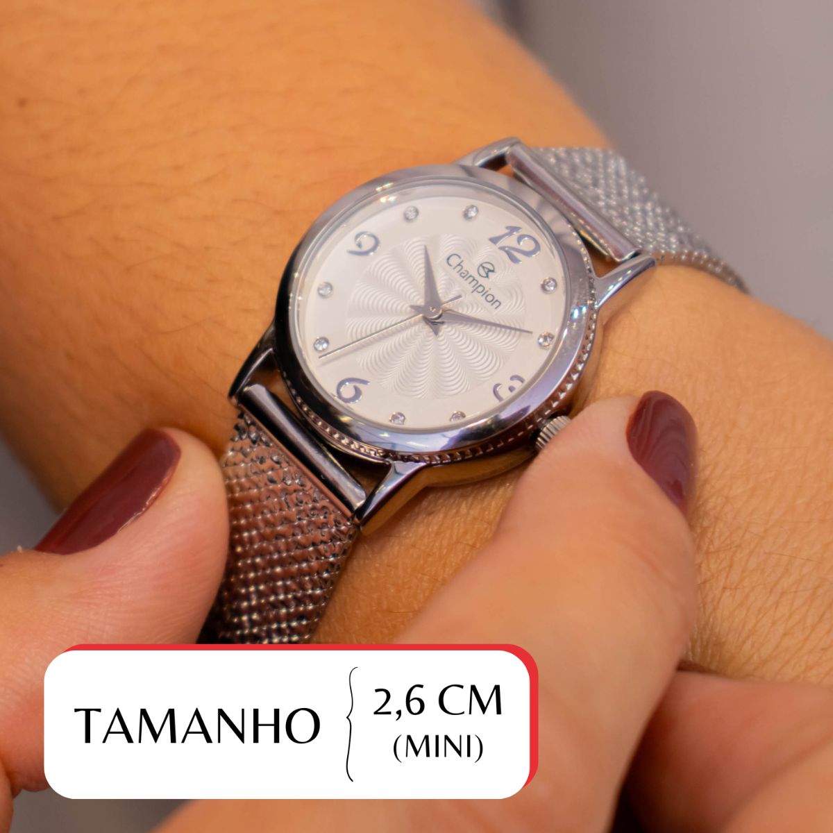 Miniatura Relógio Feminino Champion Texturizado Mini Prata CF24091Q + Colar e Brincos