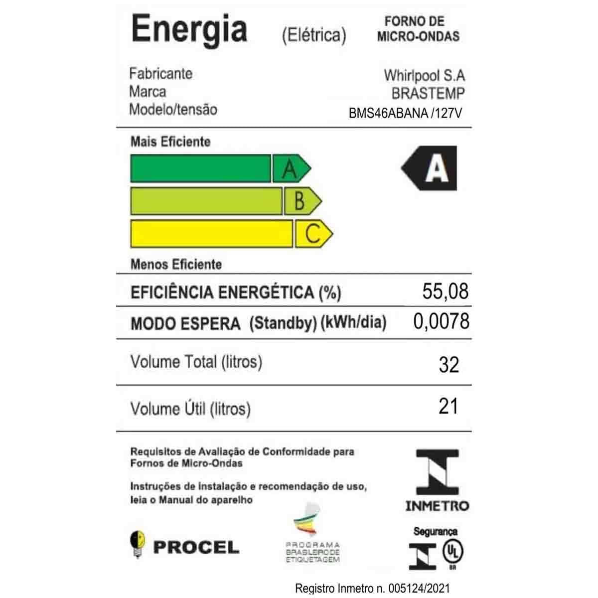 Miniatura Micro-Ondas Brastemp 32 Litros Com Menu Gourmet - Bms46 220V