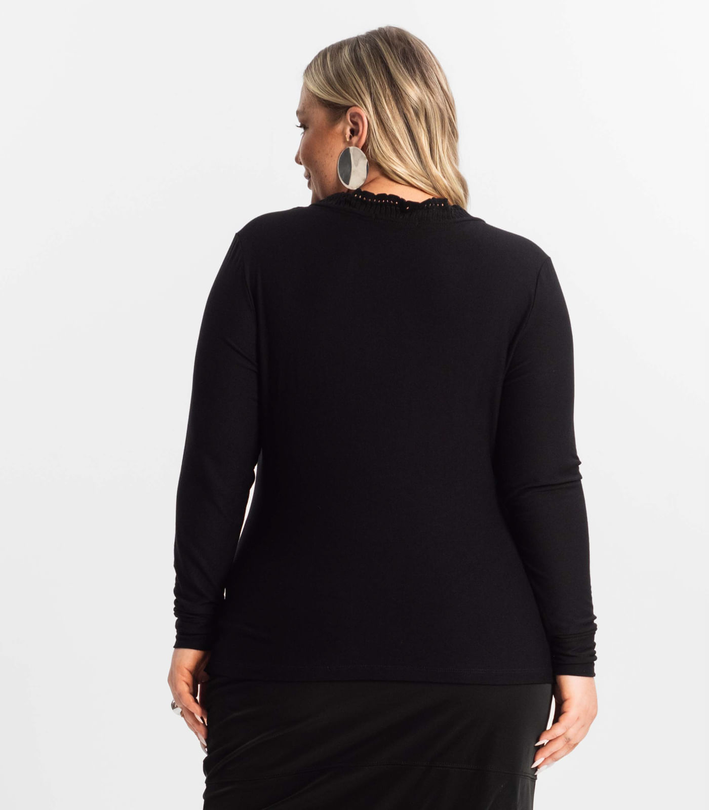 Miniatura Blusa Plus Size Manga Longa Feminina Secret Glam Preto Plus G1
