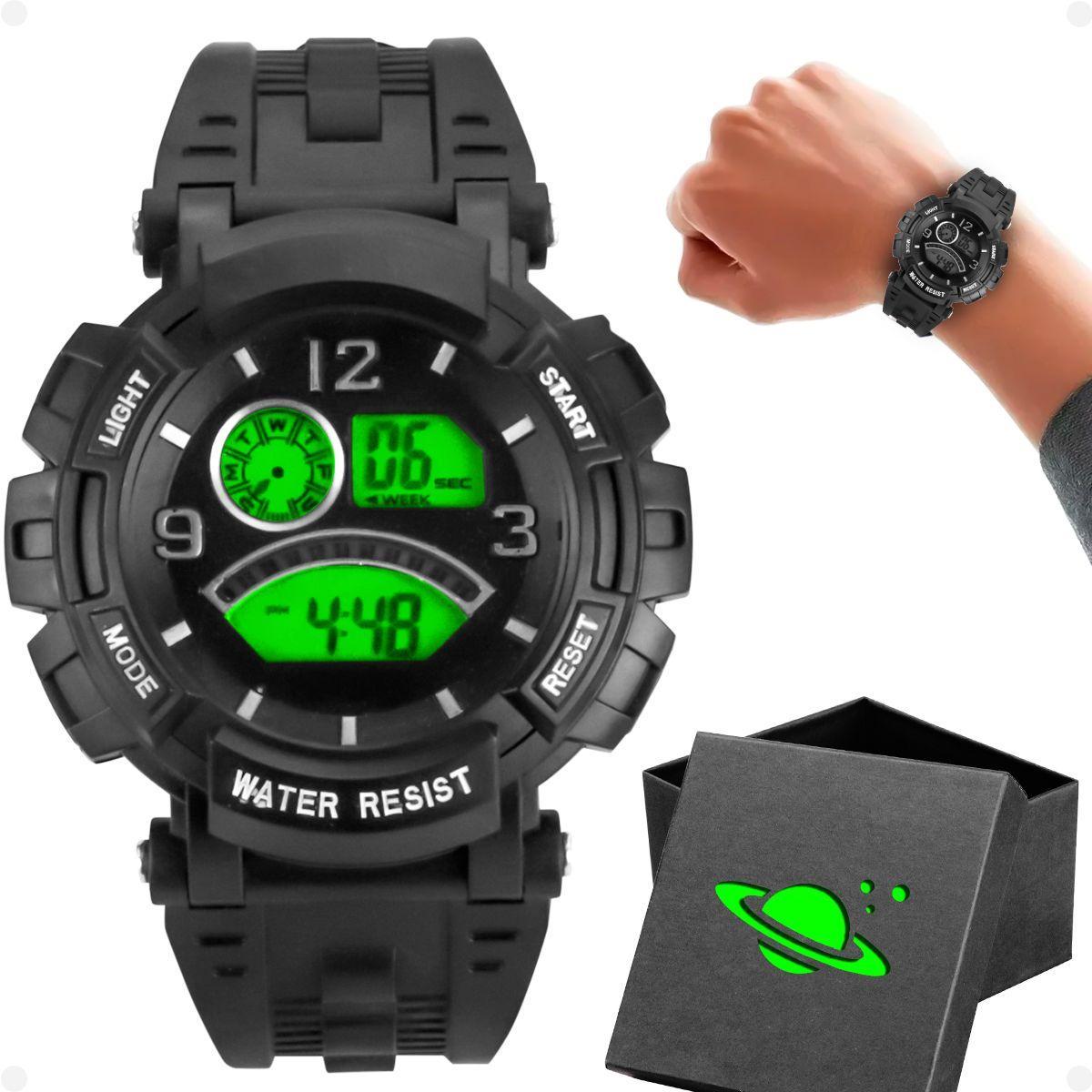 Miniatura Relogio Digital Led Infantil Silicone Preto Criança + Caixa