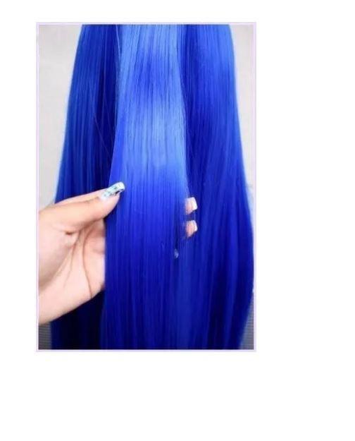 Miniatura Aplique De Cabelo Orgânico Liso Cor Azul Royal Com Tic Tac 60Cm