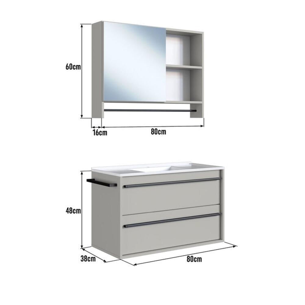 Conjunto para Banheiro Gabinete Suspenso 80cm com Toalheiro Lavatorio e Espelheira Cj8030.20 Arenas