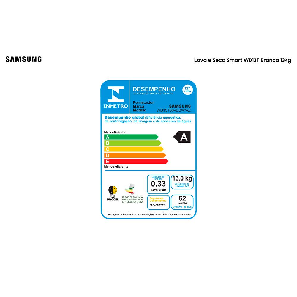 Lava e Seca 13 Kg Samsung Eco Bubble Branca com 25 Programas de Lavagem - WD13T504DBW 110