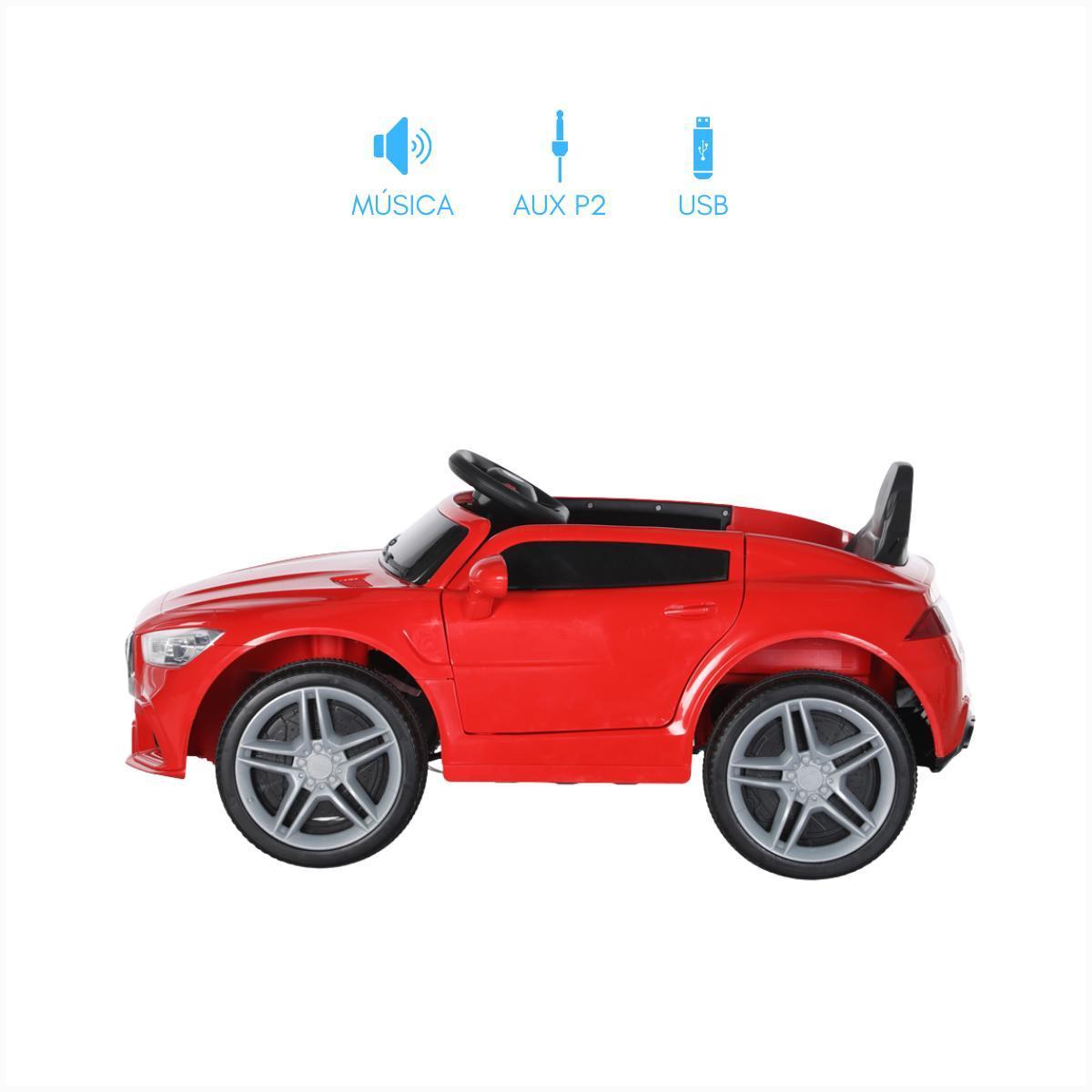 Carro Elétrico Infantil 12V Vermelho Cabo Auxiliar Usb Farol